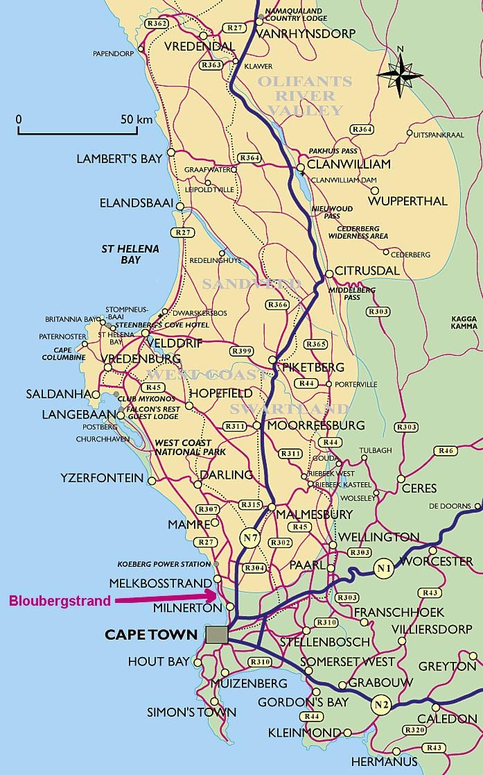 ನಕ್ಷೆ ವೆಸ್ಟ್ ಕೋಸ್ಟ್ ಕೇಪ್ ಟೌನ್