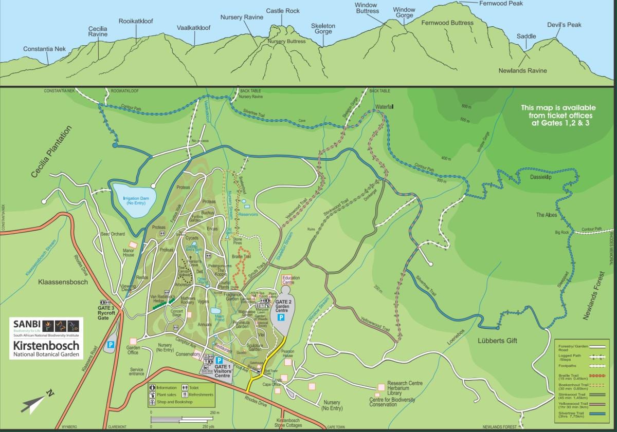 kirstenbosch ಸಸ್ಯಶಾಸ್ತ್ರೀಯ ತೋಟಗಳು ನಕ್ಷೆ