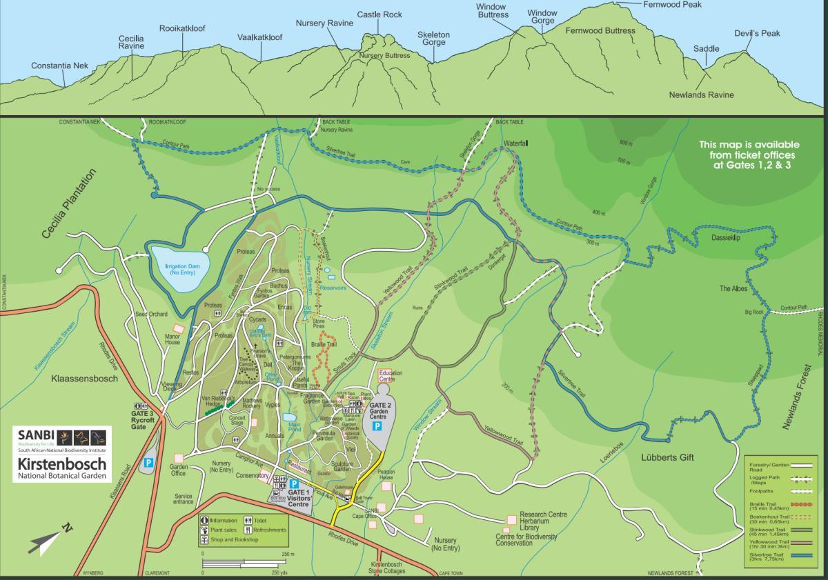 kirstenbosch ಸಸ್ಯಶಾಸ್ತ್ರೀಯ ತೋಟಗಳು ನಕ್ಷೆ