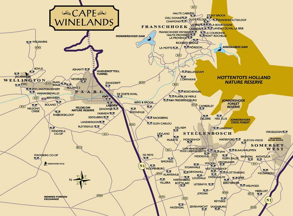 ನಕ್ಷೆ winelands ಕೇಪ್ ಟೌನ್