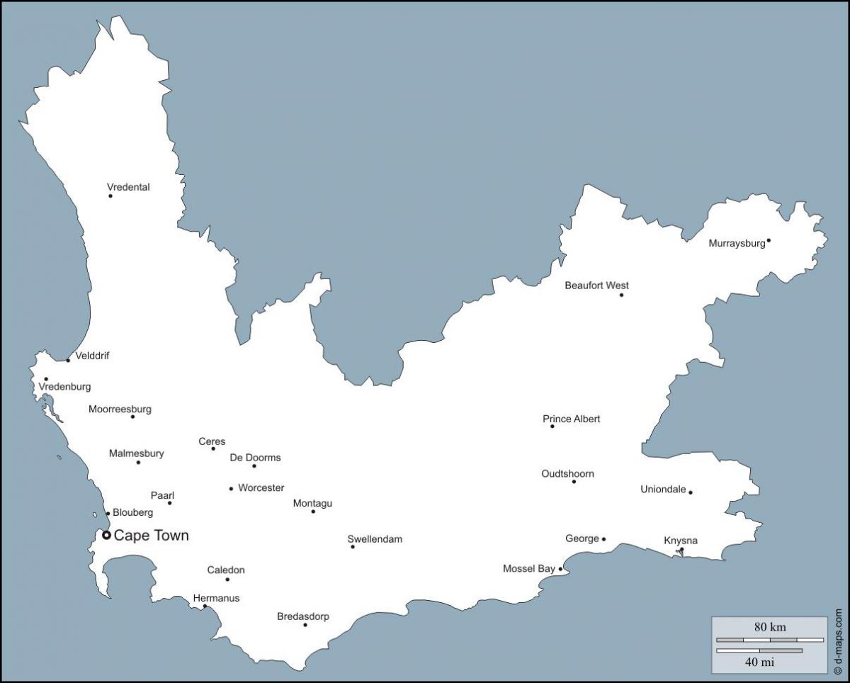 ನಕ್ಷೆ ಪಶ್ಚಿಮ ಕೇಪ್ ಪಟ್ಟಣಗಳು
