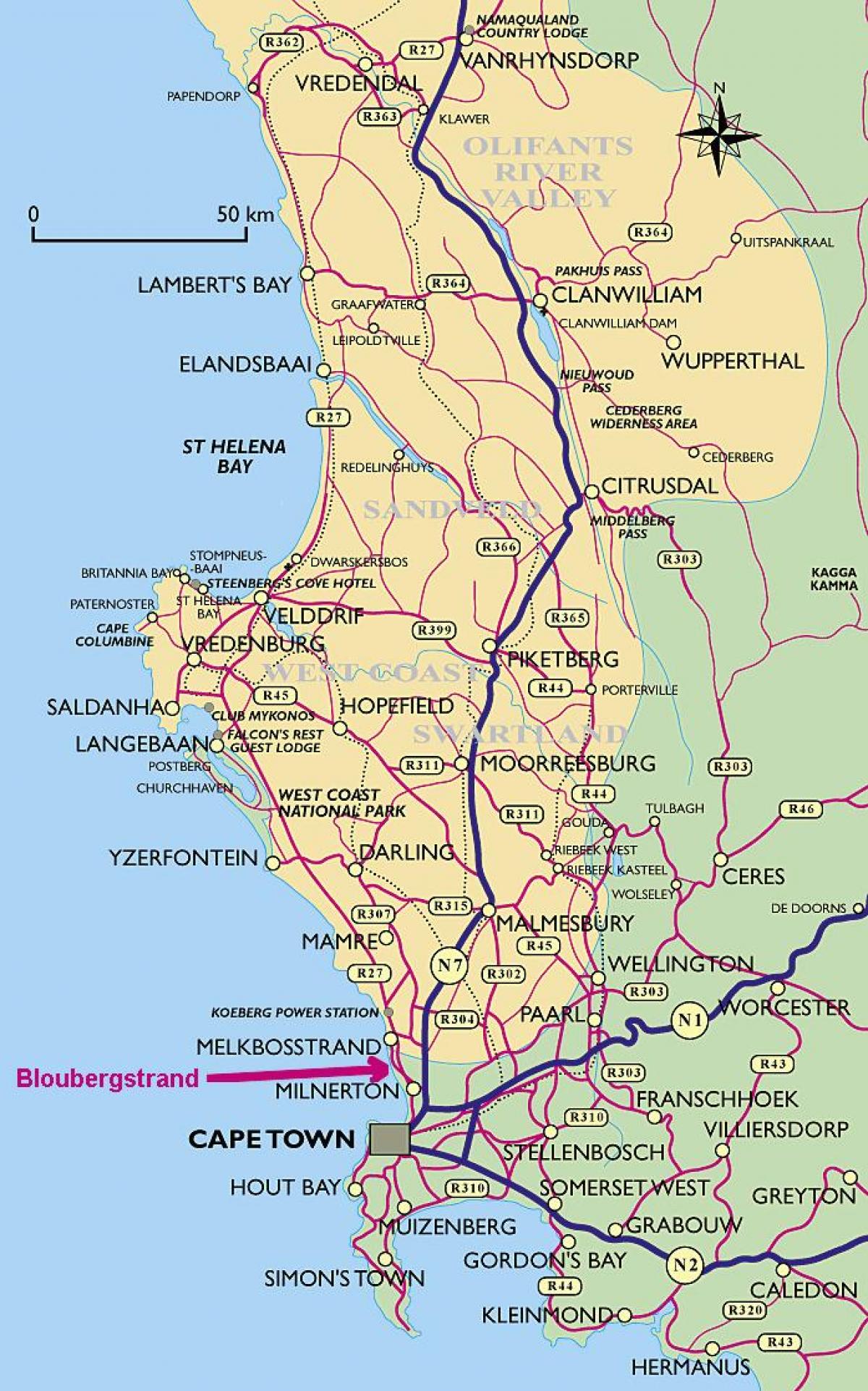 ನಕ್ಷೆ ವೆಸ್ಟ್ ಕೋಸ್ಟ್ ಕೇಪ್ ಟೌನ್
