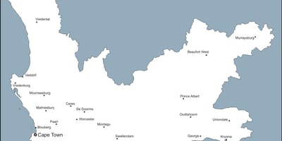 ನಕ್ಷೆ ಪಶ್ಚಿಮ ಕೇಪ್ ಪಟ್ಟಣಗಳು